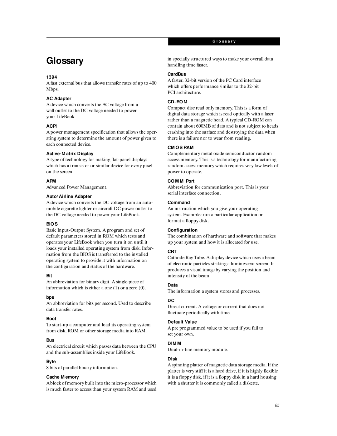 Fujitsu C6577 manual Glossary 