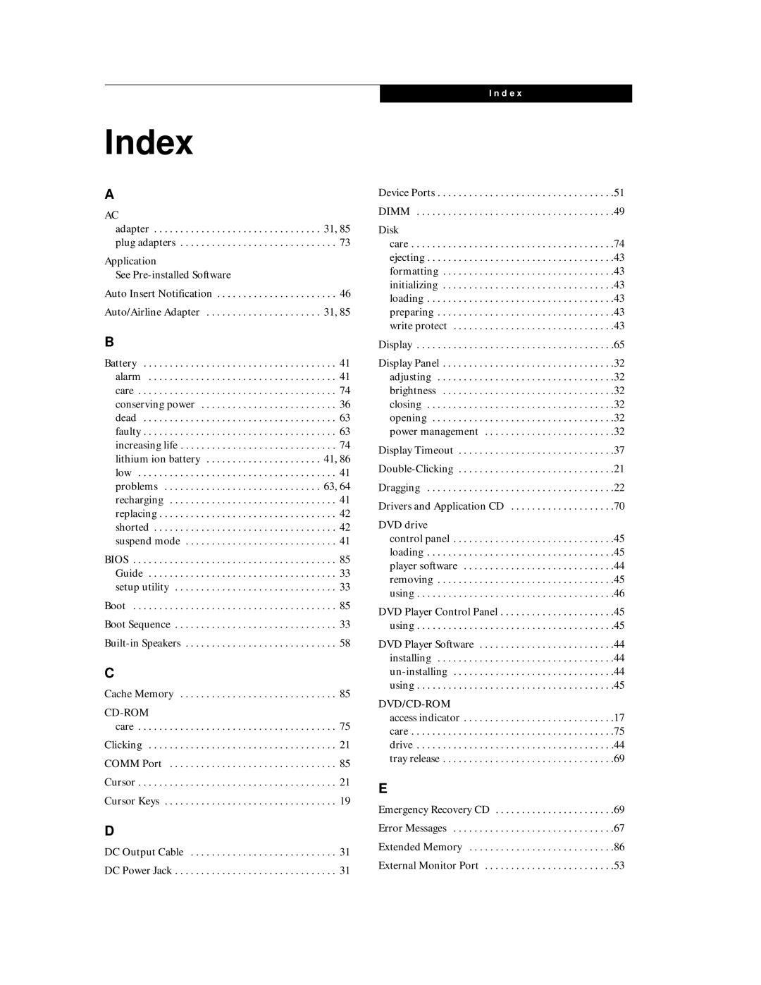 Fujitsu C6577 manual Index 