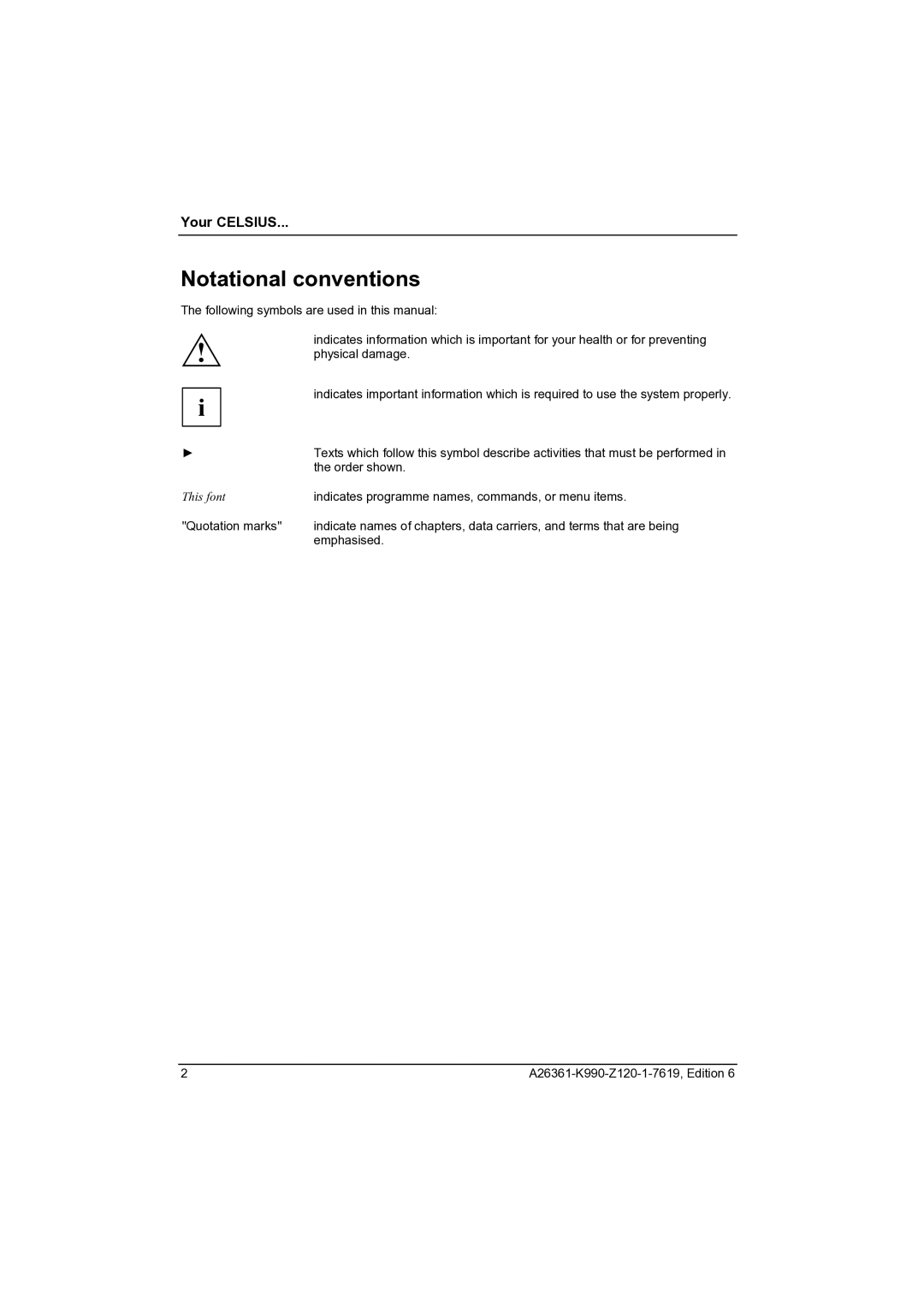 Fujitsu CELCIUS M/V/R manual Notational conventions 