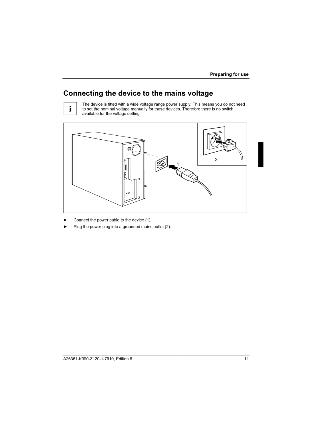 Fujitsu CELCIUS M/V/R manual Connecting the device to the mains voltage 