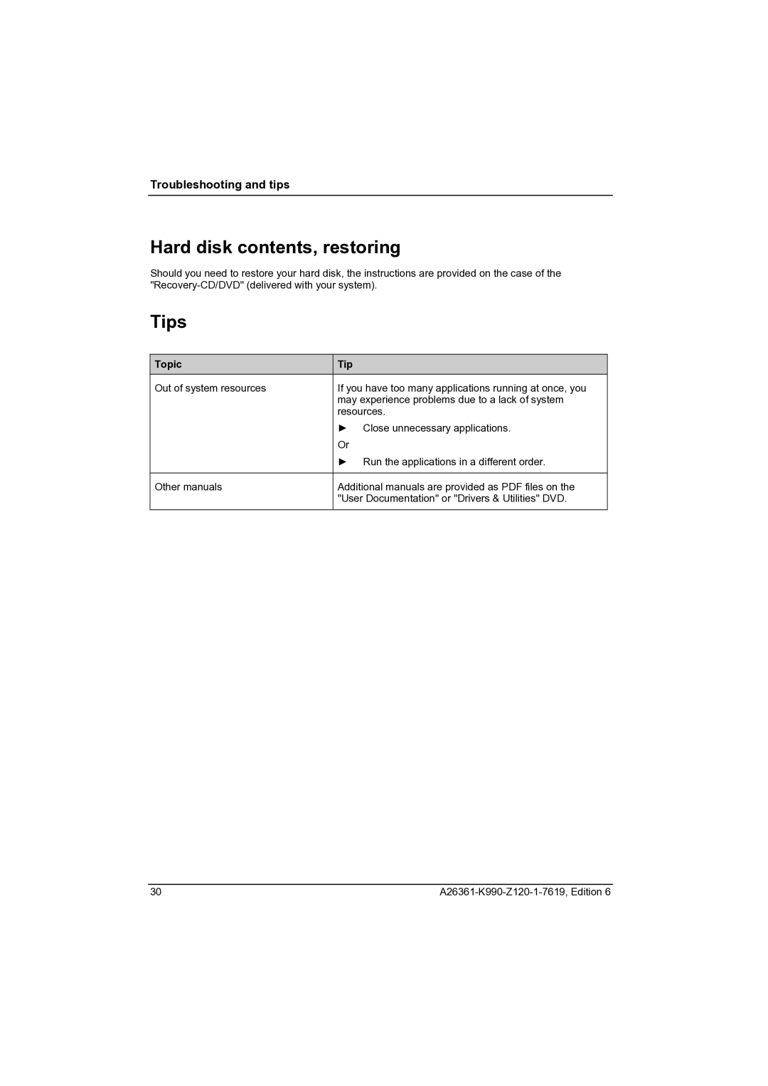 Fujitsu CELCIUS M/V/R manual Hard disk contents, restoring, Tips 