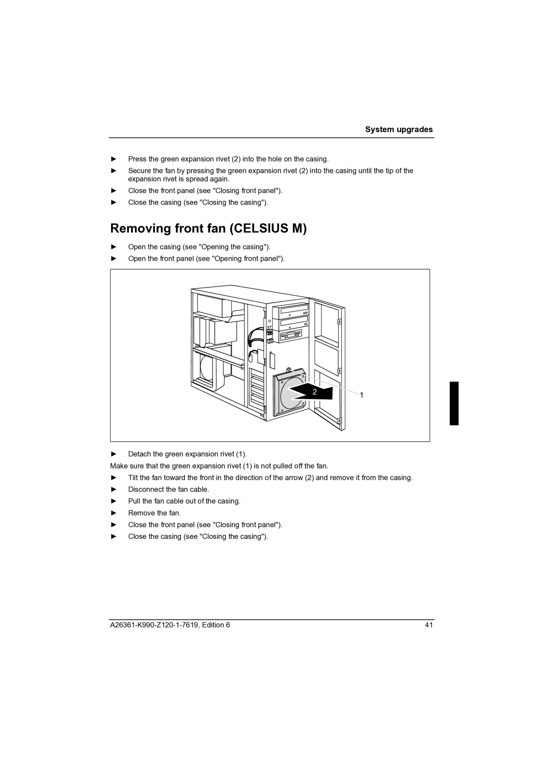 Fujitsu CELCIUS M/V/R manual Removing front fan Celsius M 