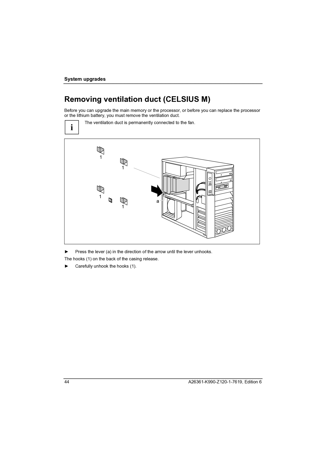 Fujitsu CELCIUS M/V/R manual Removing ventilation duct Celsius M 