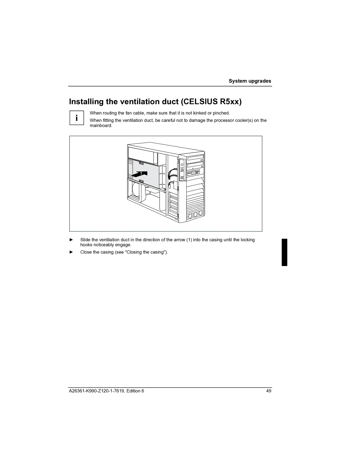 Fujitsu CELCIUS M/V/R manual Installing the ventilation duct Celsius R5xx 