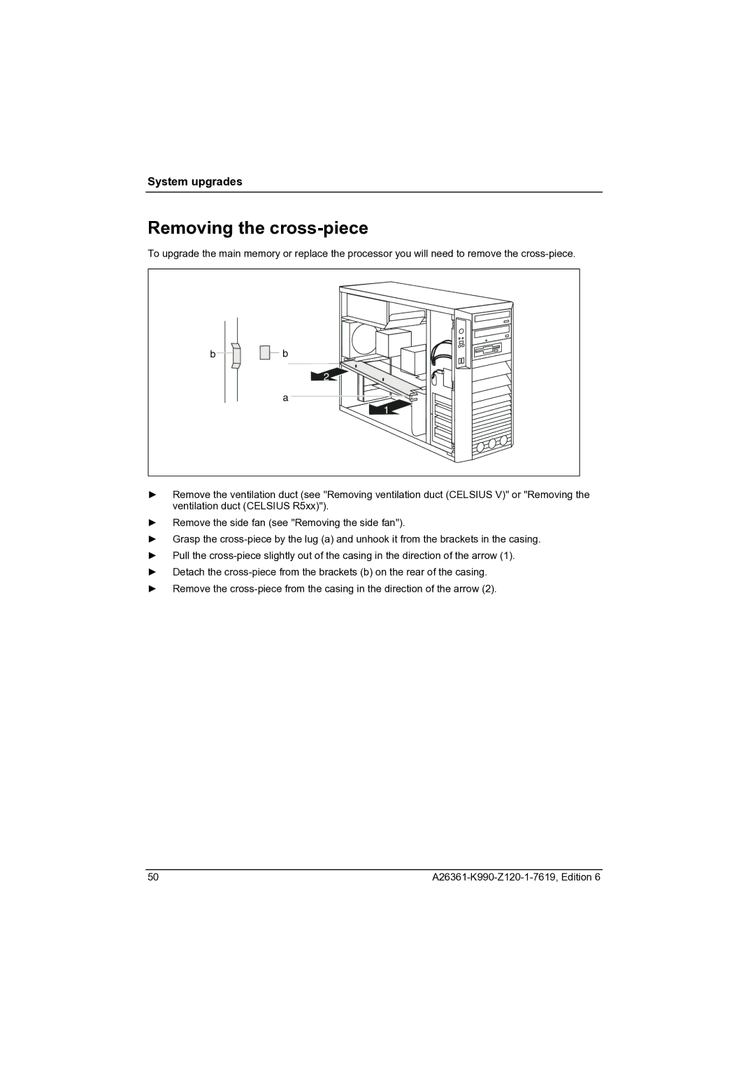 Fujitsu CELCIUS M/V/R manual Removing the cross-piece 