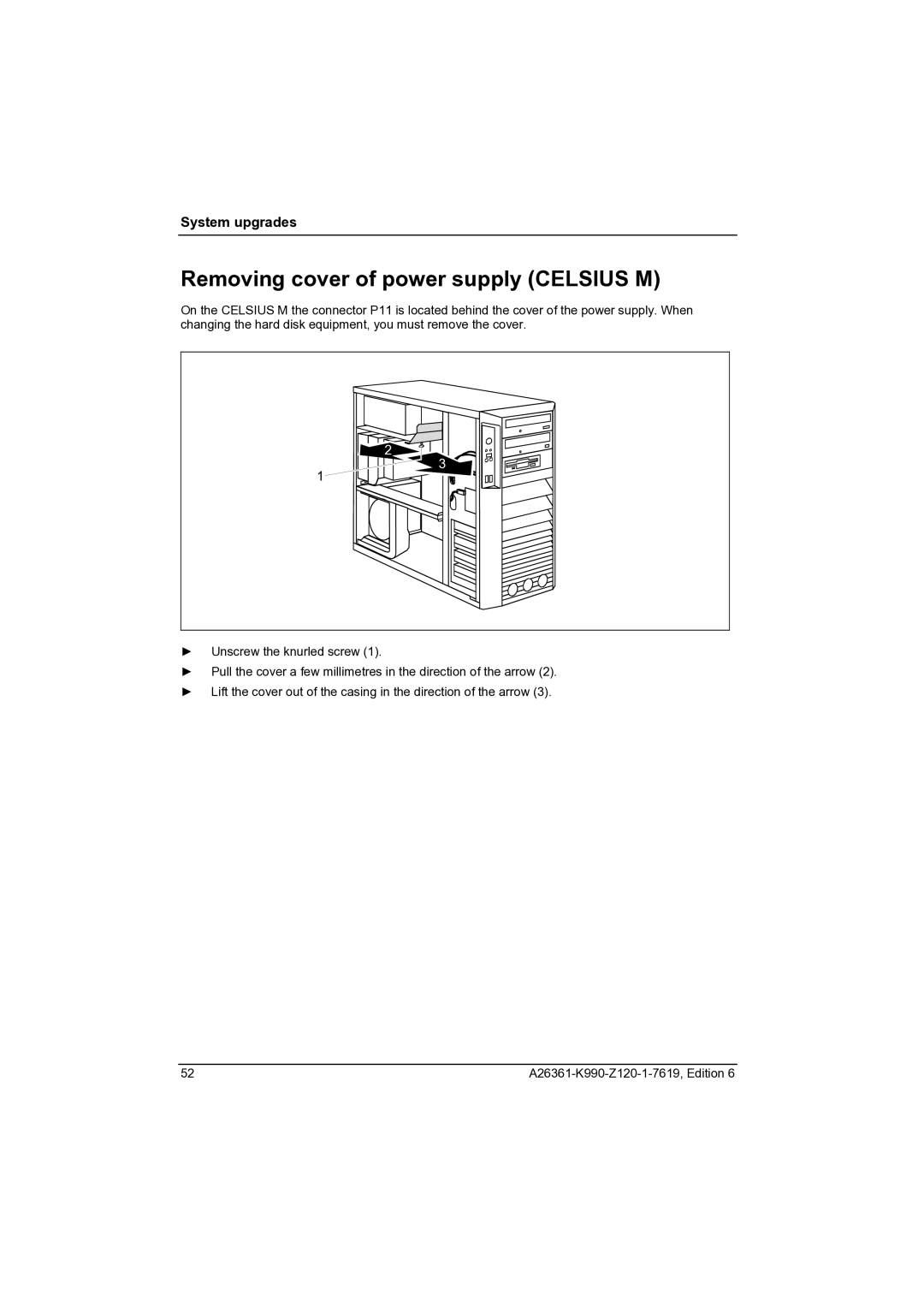 Fujitsu CELCIUS M/V/R manual Removing cover of power supply Celsius M 