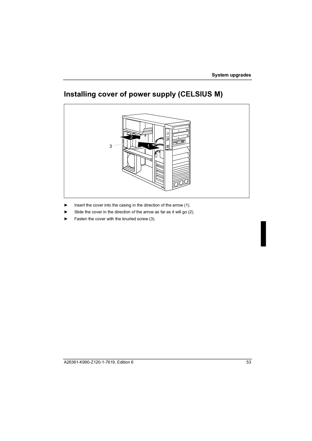 Fujitsu CELCIUS M/V/R manual Installing cover of power supply Celsius M 