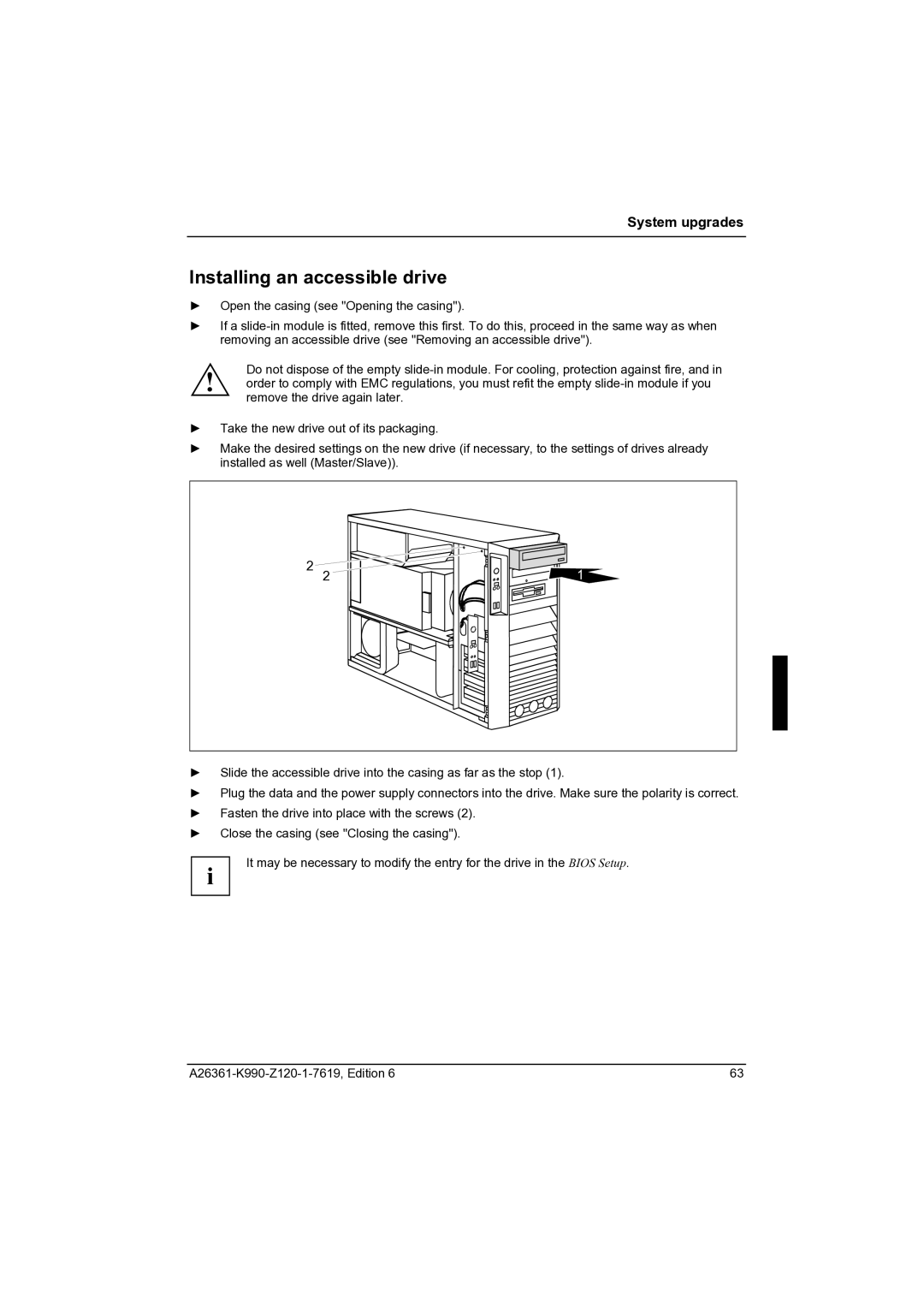 Fujitsu CELCIUS M/V/R manual Installing an accessible drive 