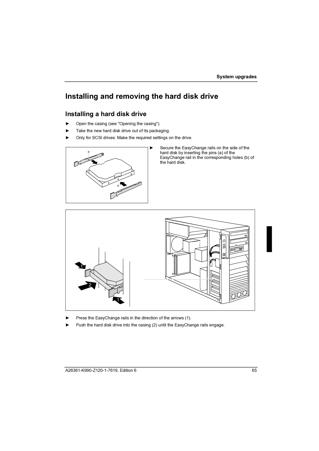 Fujitsu CELCIUS M/V/R manual Installing and removing the hard disk drive, Installing a hard disk drive 