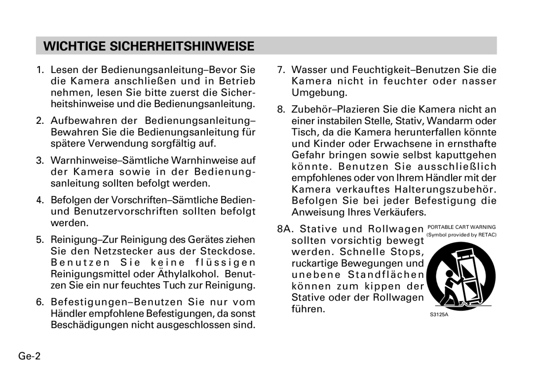 Fujitsu CG-311 SERIES instruction manual Wichtige Sicherheitshinweise, Ge-2 