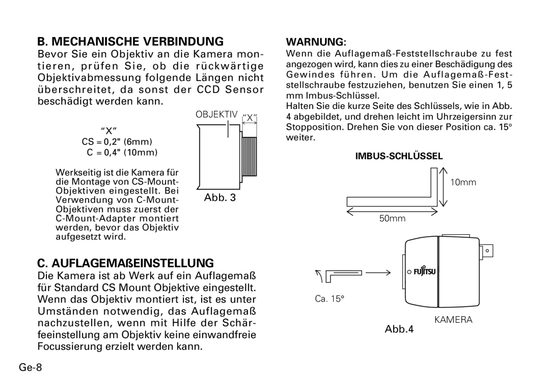 Fujitsu CG-311 SERIES instruction manual Mechanische Verbindung, Abb.4, Objektiv, Kamera 