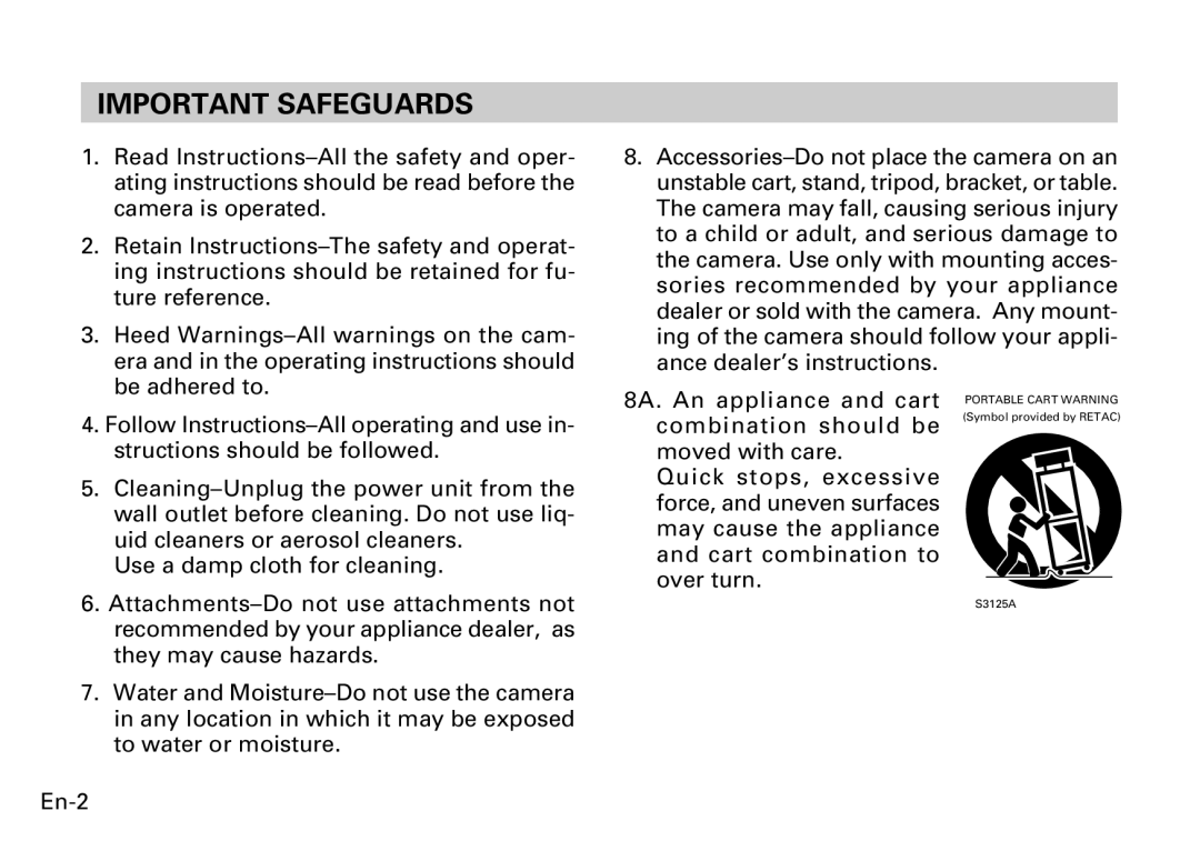 Fujitsu CG-311 SERIES instruction manual Important Safeguards 