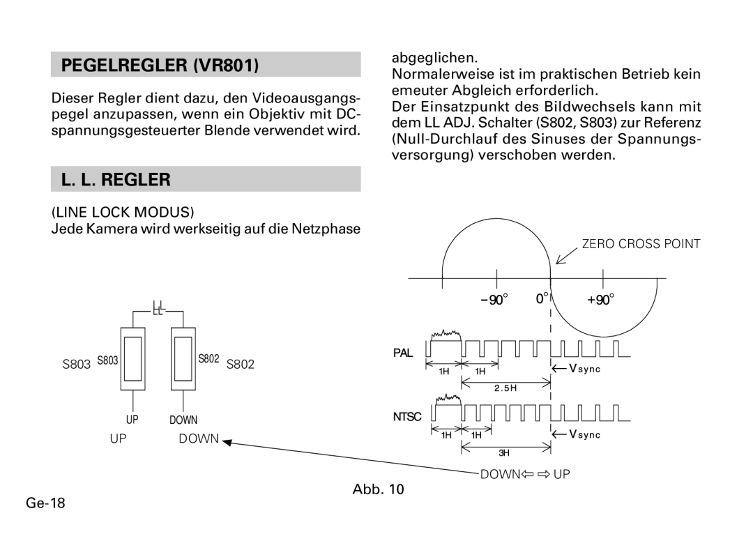 Fujitsu CG-311 SERIES Pegelregler VR801, Regler, Line Lock Modus, Jede Kamera wird werkseitig auf die Netzphase, Abb Ge-18 