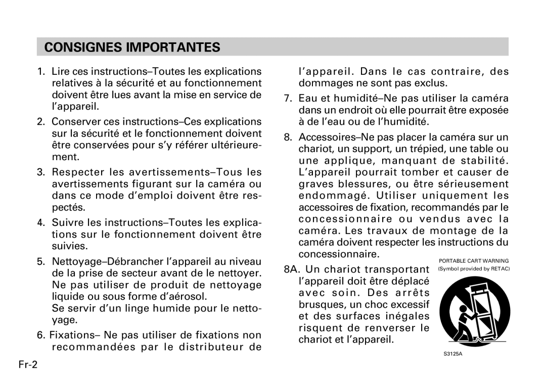 Fujitsu CG-311 SERIES instruction manual Consignes Importantes 