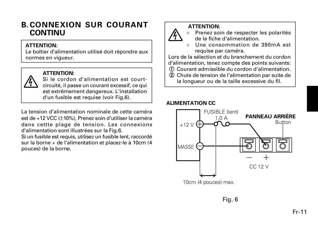 Fujitsu CG-311 SERIES instruction manual Connexion SUR Courant Continu, Fr-11 