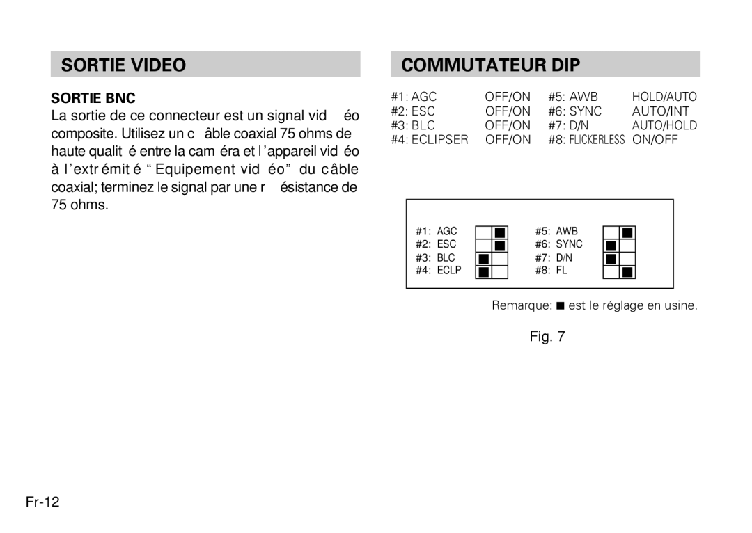 Fujitsu CG-311 SERIES instruction manual Sortie Video, Commutateur DIP, Sortie BNC, Fr-12 