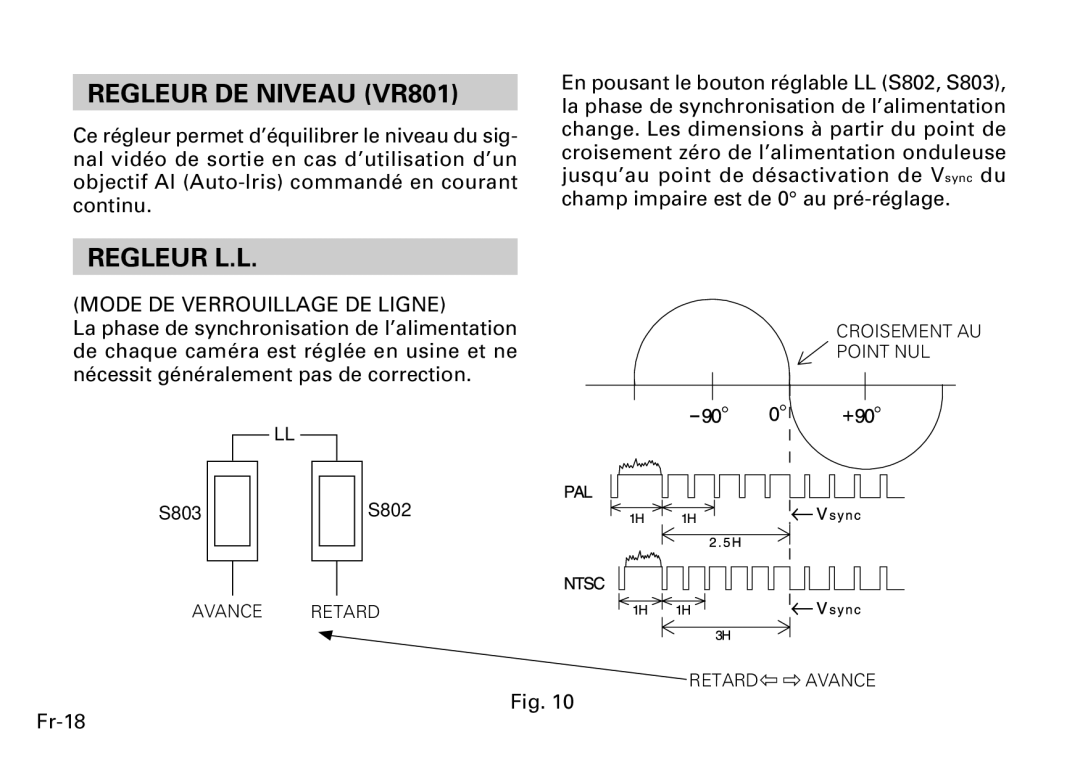 Fujitsu CG-311 SERIES instruction manual Regleur DE Niveau VR801, Regleur L.L, Mode DE Verrouillage DE Ligne, Fr-18 