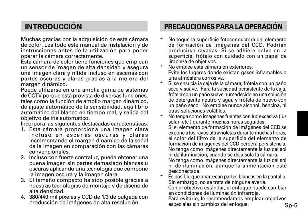 Fujitsu CG-311 SERIES instruction manual Introducción, Precauciones Para LA Operación, Sp-5 