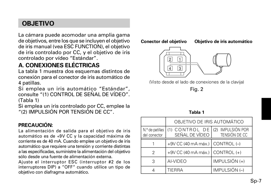 Fujitsu CG-311 SERIES instruction manual Objetivo, Conexiones Eléctricas, Sp-7 