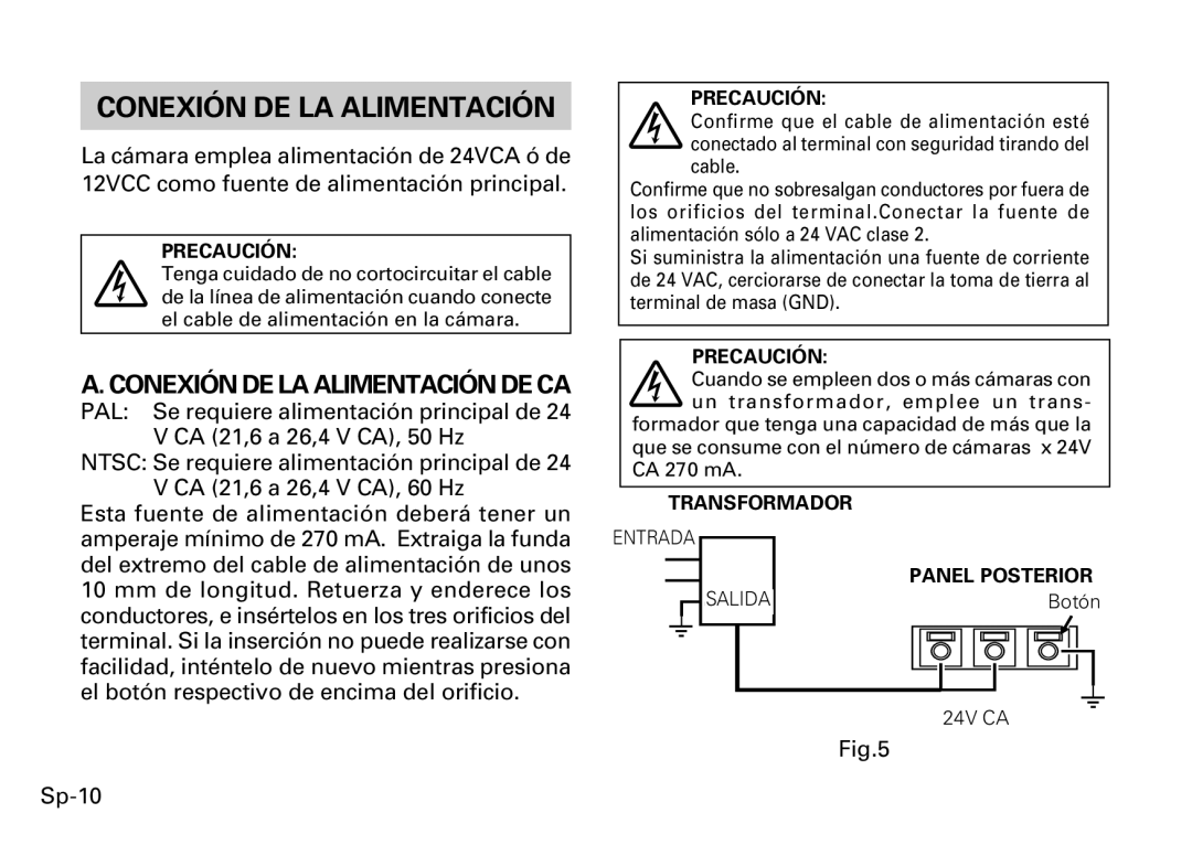 Fujitsu CG-311 SERIES instruction manual Conexión DE LA Alimentación DE CA, Sp-10, Entrada Salida 