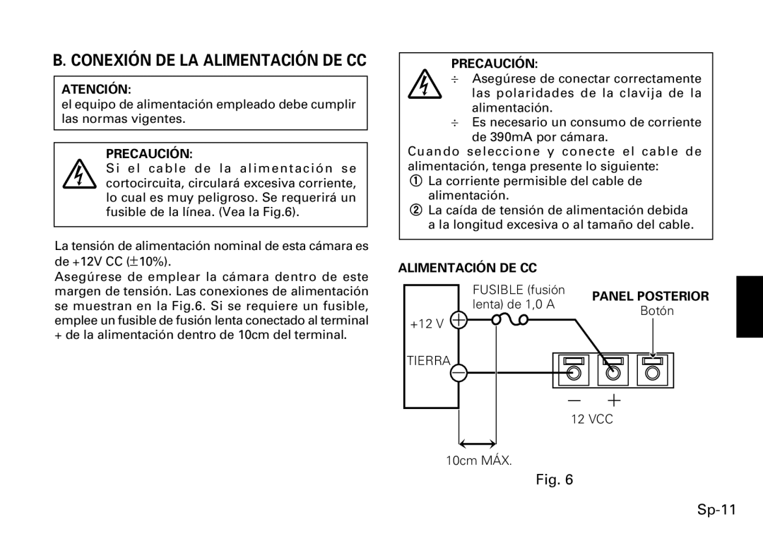 Fujitsu CG-311 SERIES instruction manual Conexión DE LA Alimentación DE CC, Sp-11 