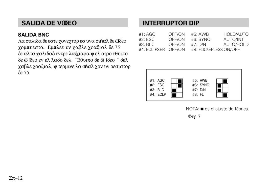 Fujitsu CG-311 SERIES instruction manual Salida DE Vídeo, Interruptor DIP, Salida BNC, Sp-12 