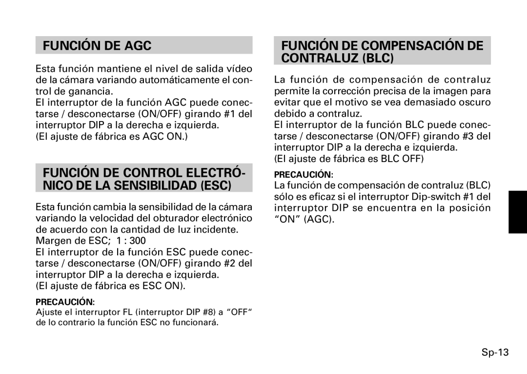 Fujitsu CG-311 SERIES instruction manual Función DE AGC, Función DE Control ELECTRÓ- Nico DE LA Sensibilidad ESC 