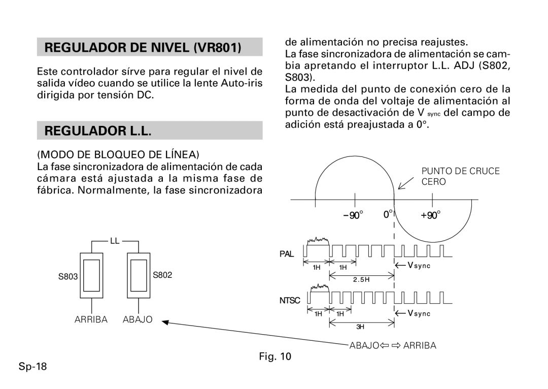 Fujitsu CG-311 SERIES instruction manual Regulador DE Nivel VR801, Regulador L.L, Modo DE Bloqueo DE Línea, Sp-18 