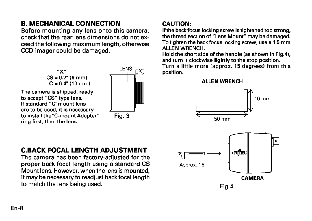 Fujitsu CG-311 SERIES instruction manual B. Mechanical Connection, C.Back Focal Length Adjustment 