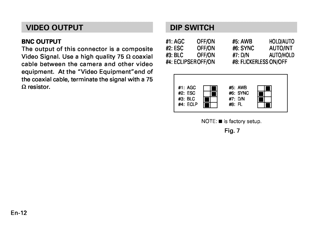 Fujitsu CG-311 SERIES instruction manual Video Output, Dip Switch, Bnc Output 
