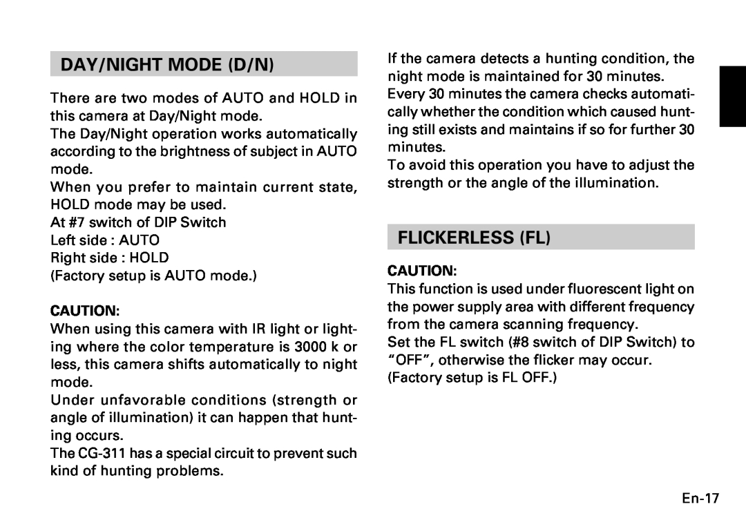 Fujitsu CG-311 SERIES instruction manual Day/Night Mode D/N, Flickerless Fl 