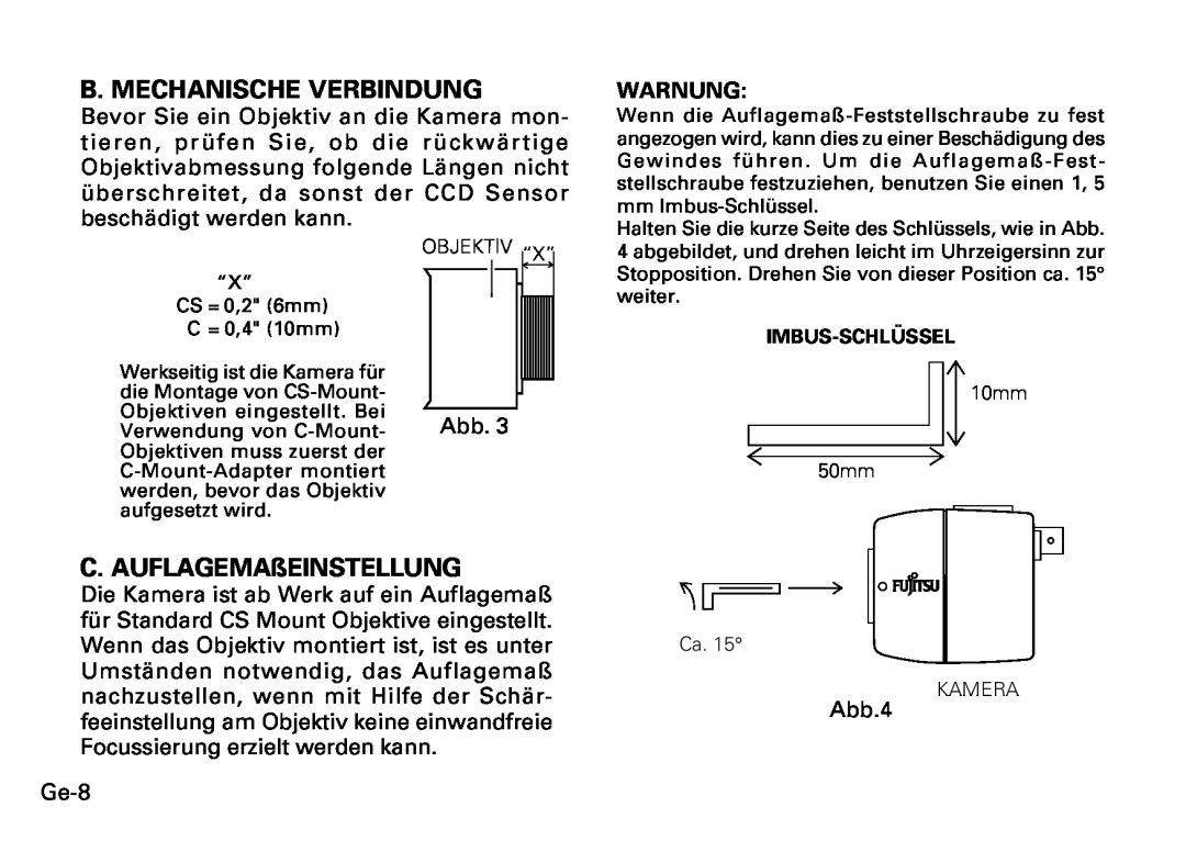 Fujitsu CG-311 SERIES instruction manual B. Mechanische Verbindung, C. AUFLAGEMAßEINSTELLUNG 