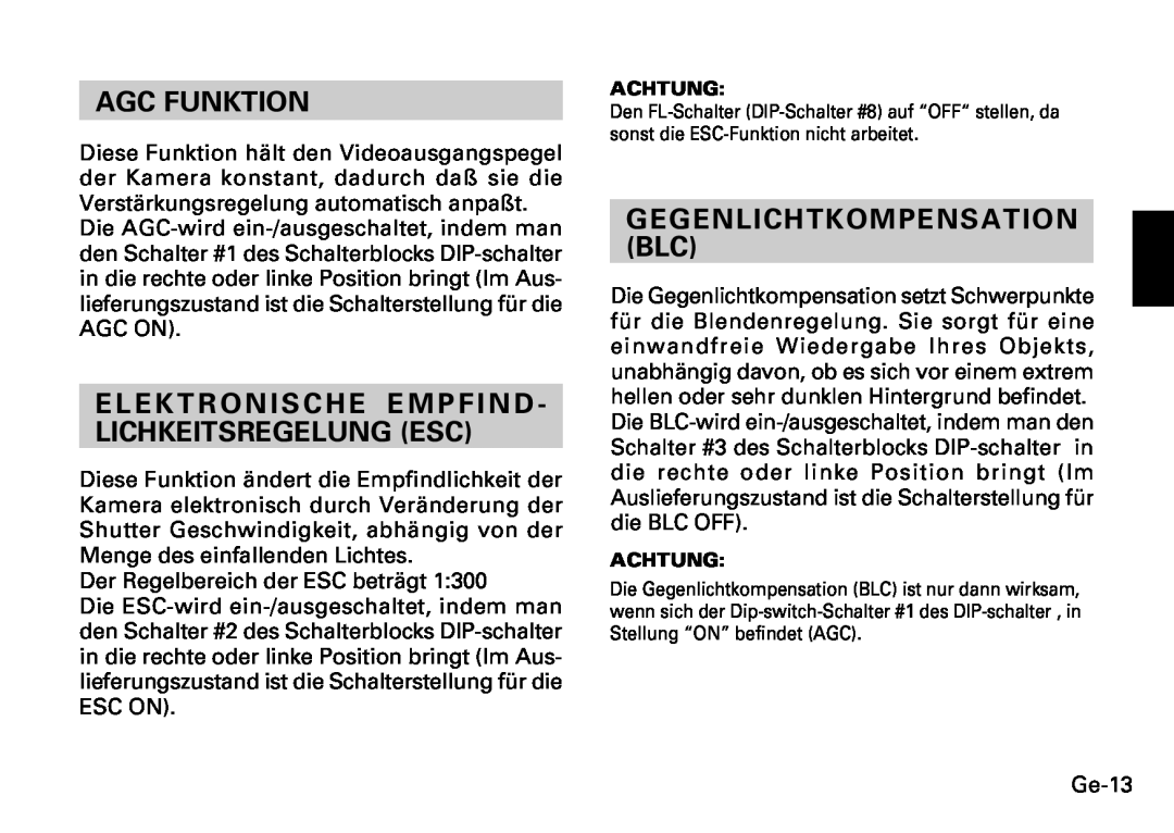 Fujitsu CG-311 SERIES instruction manual Agc Funktion, Gegenlichtkompensation Blc 
