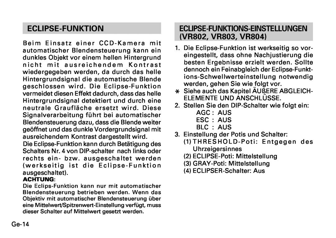 Fujitsu CG-311 SERIES instruction manual Eclipse-Funktion 