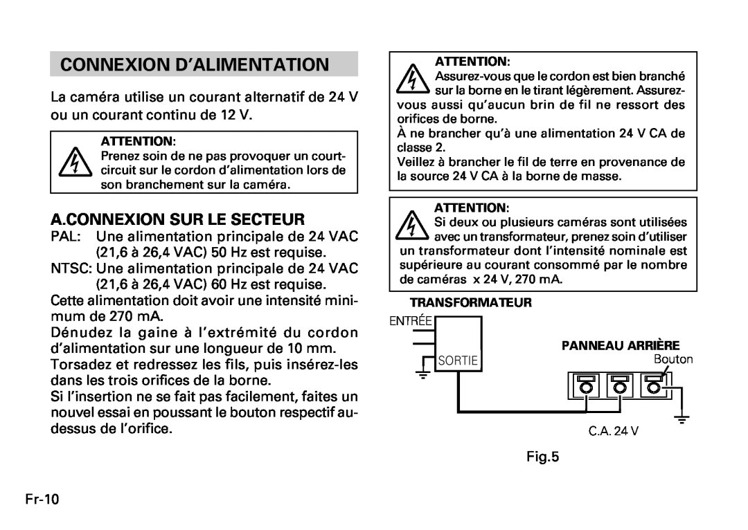 Fujitsu CG-311 SERIES instruction manual Connexion D’Alimentation, A.Connexion Sur Le Secteur 