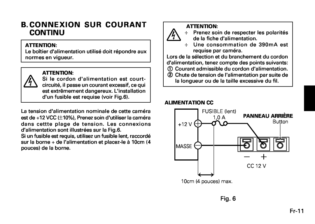 Fujitsu CG-311 SERIES instruction manual B. Connexion Sur Courant Continu, Fig. Fr-11, Alimentation Cc, Panneau Arrière 
