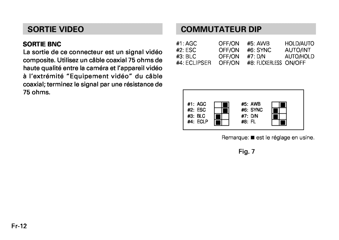 Fujitsu CG-311 SERIES instruction manual Sortie Video, Commutateur Dip, Sortie Bnc 