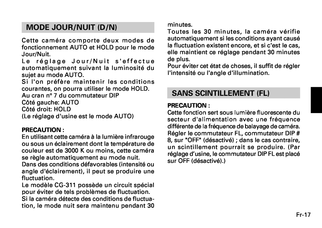 Fujitsu CG-311 SERIES instruction manual Mode Jour/Nuit D/N, Sans Scintillement Fl 