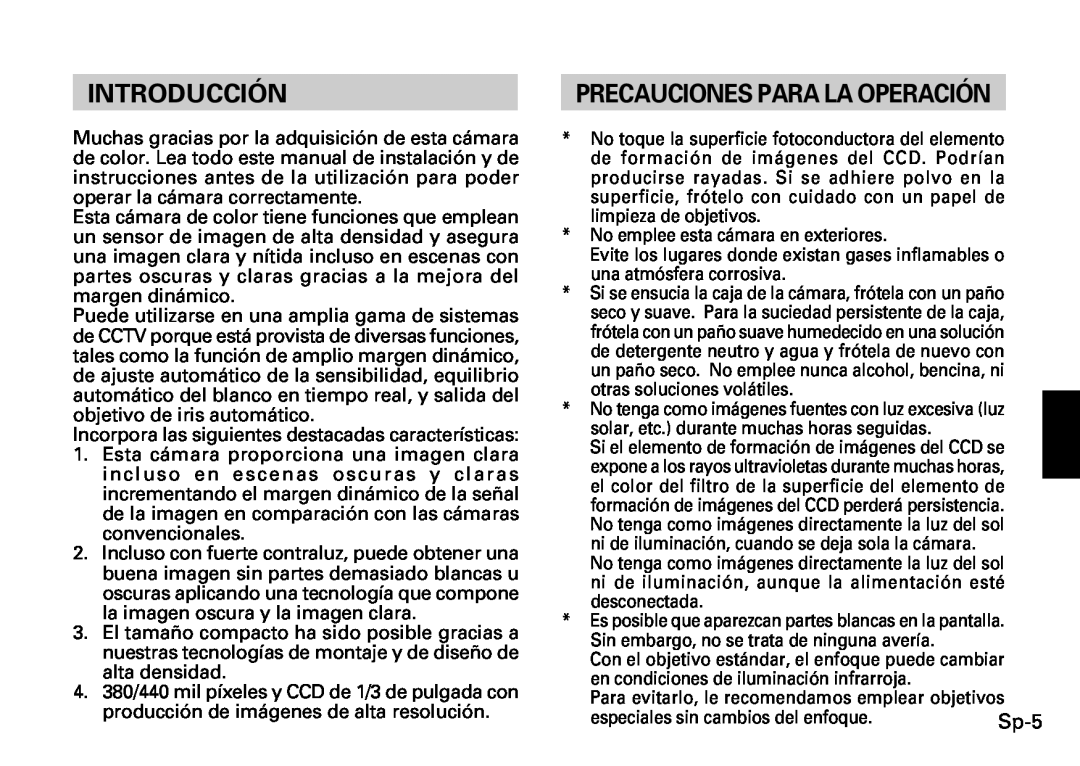Fujitsu CG-311 SERIES instruction manual Introducción, Precauciones Para La Operación, Sp-5 