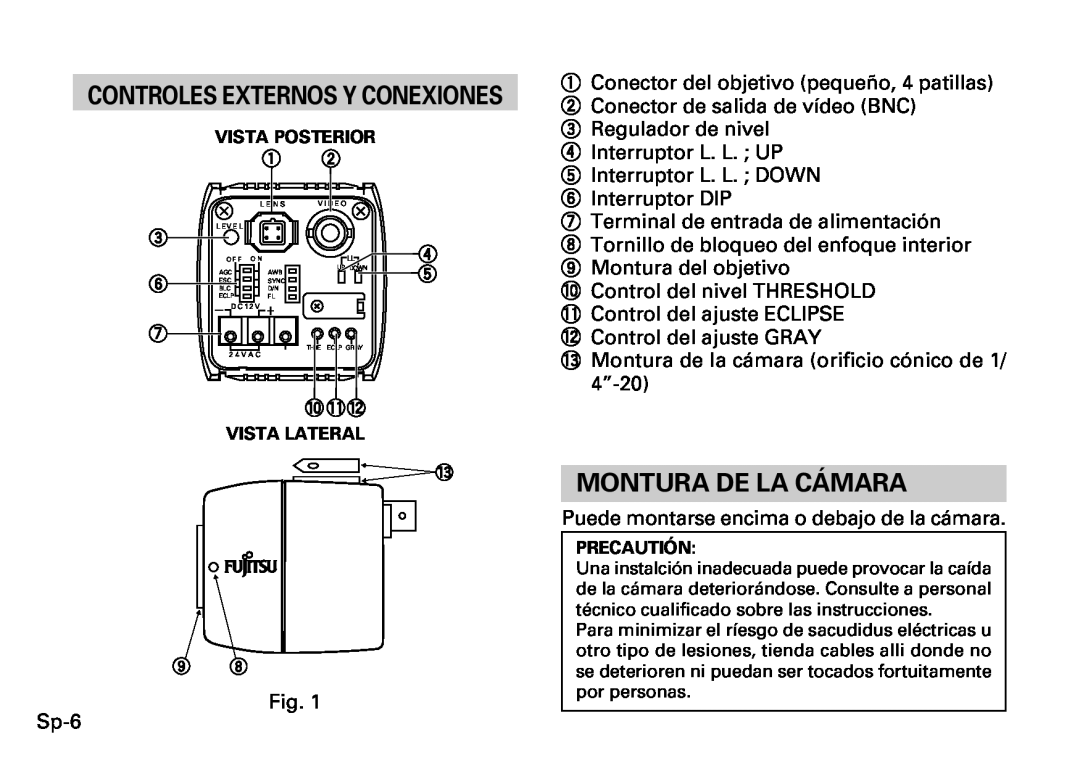 Fujitsu CG-311 SERIES instruction manual Montura De La Cámara, Controles Externos Y Conexiones 
