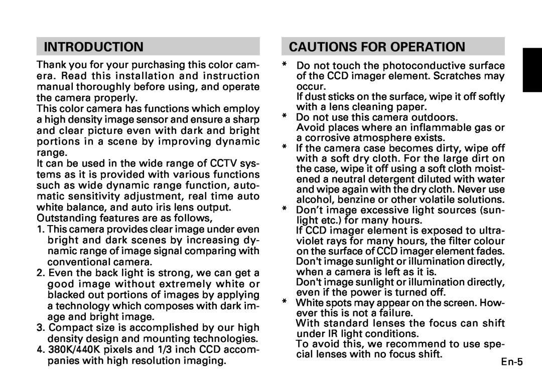 Fujitsu CG-311 SERIES instruction manual Introduction, Cautions For Operation 