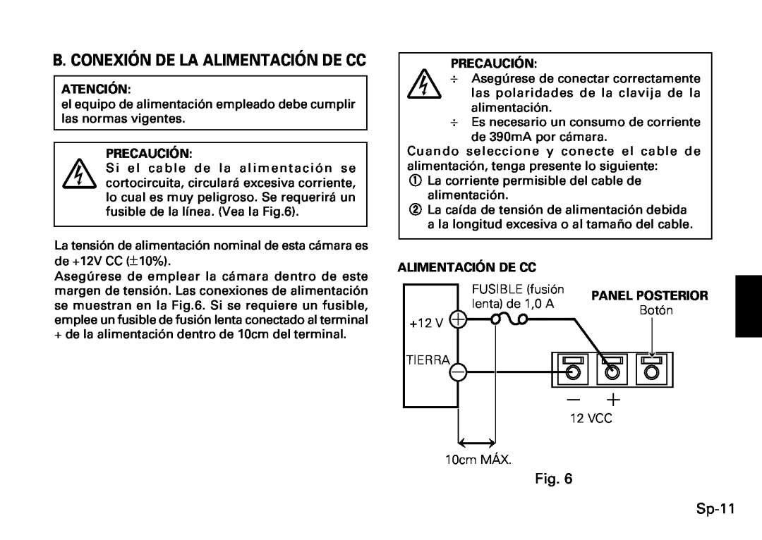 Fujitsu CG-311 SERIES instruction manual B. Conexión De La Alimentación De Cc, Atención, Precaución, Panel Posterior 