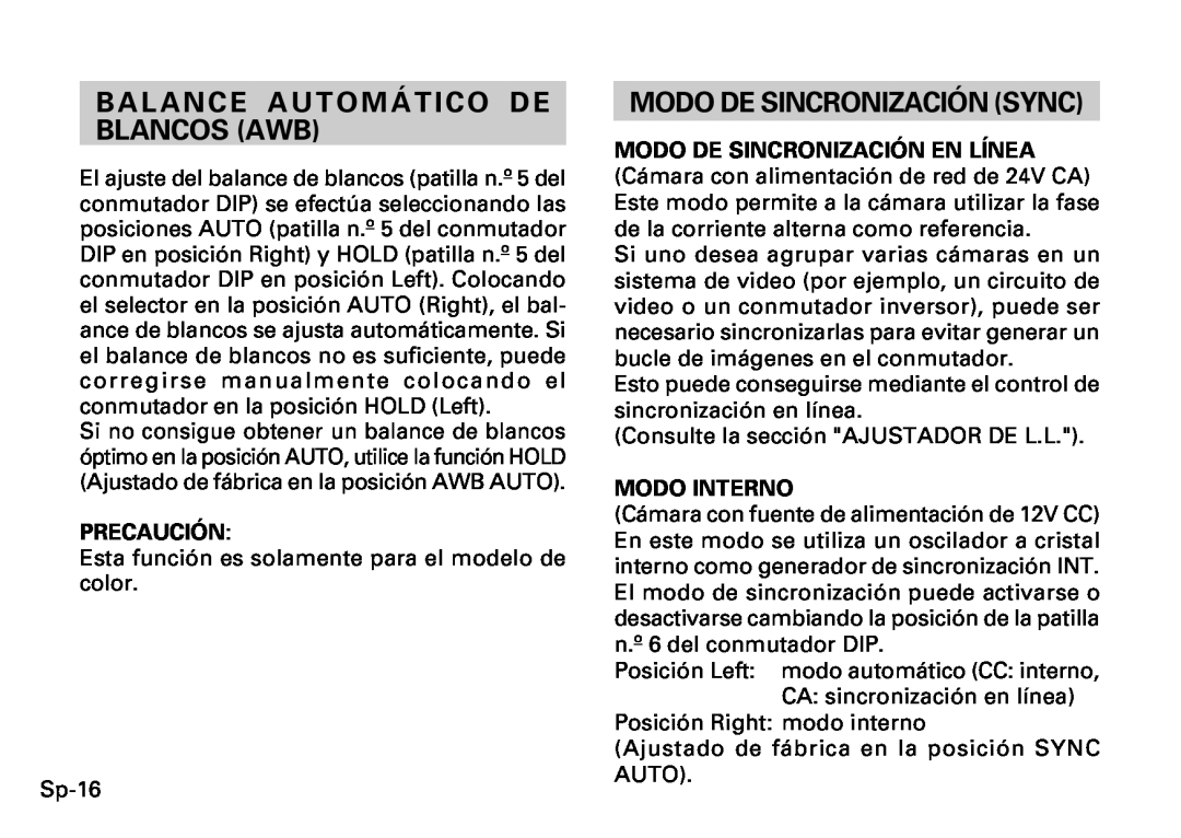 Fujitsu CG-311 SERIES Balance Autom Á Tico De Blancos Awb, Modo De Sincronización Sync, Precaución, Modo Interno 