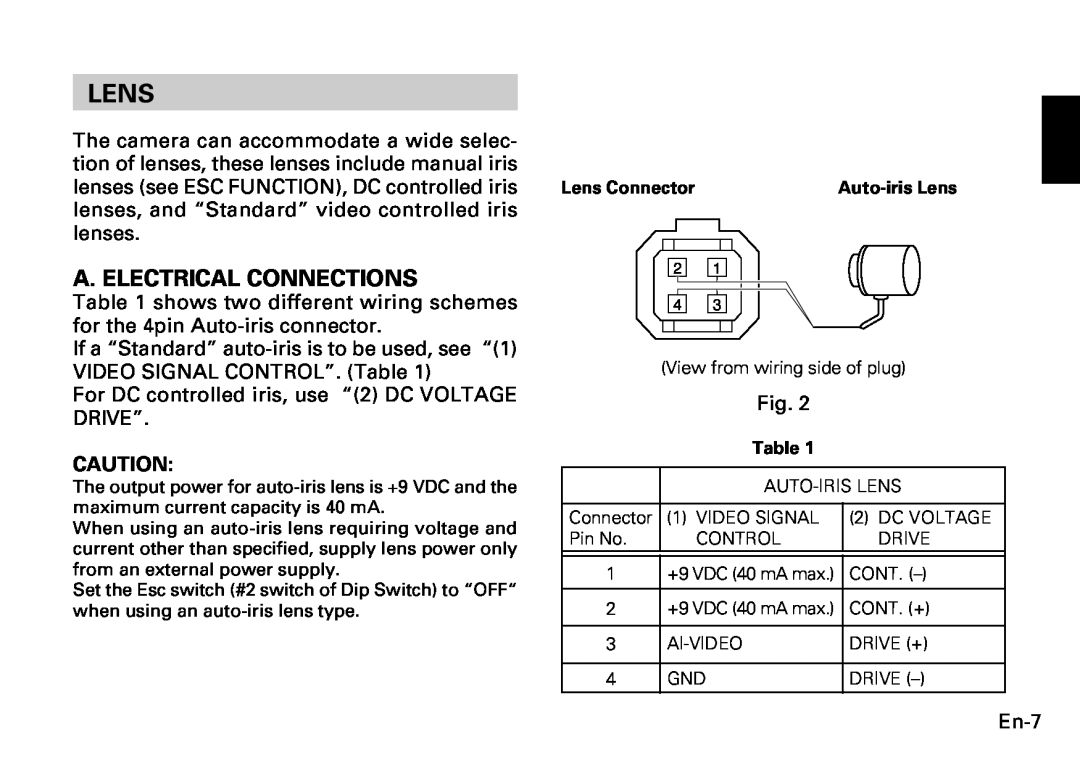 Fujitsu CG-311 SERIES instruction manual Lens, A. Electrical Connections 