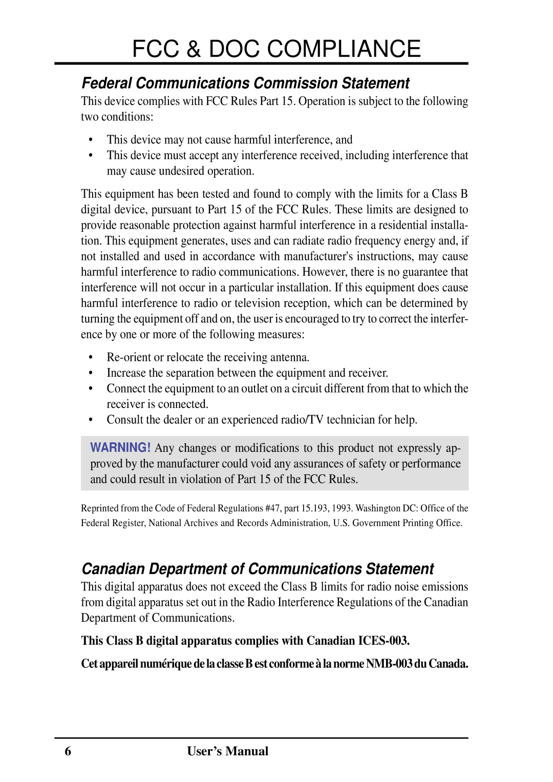 Fujitsu D1241 manual FCC & DOC Compliance 