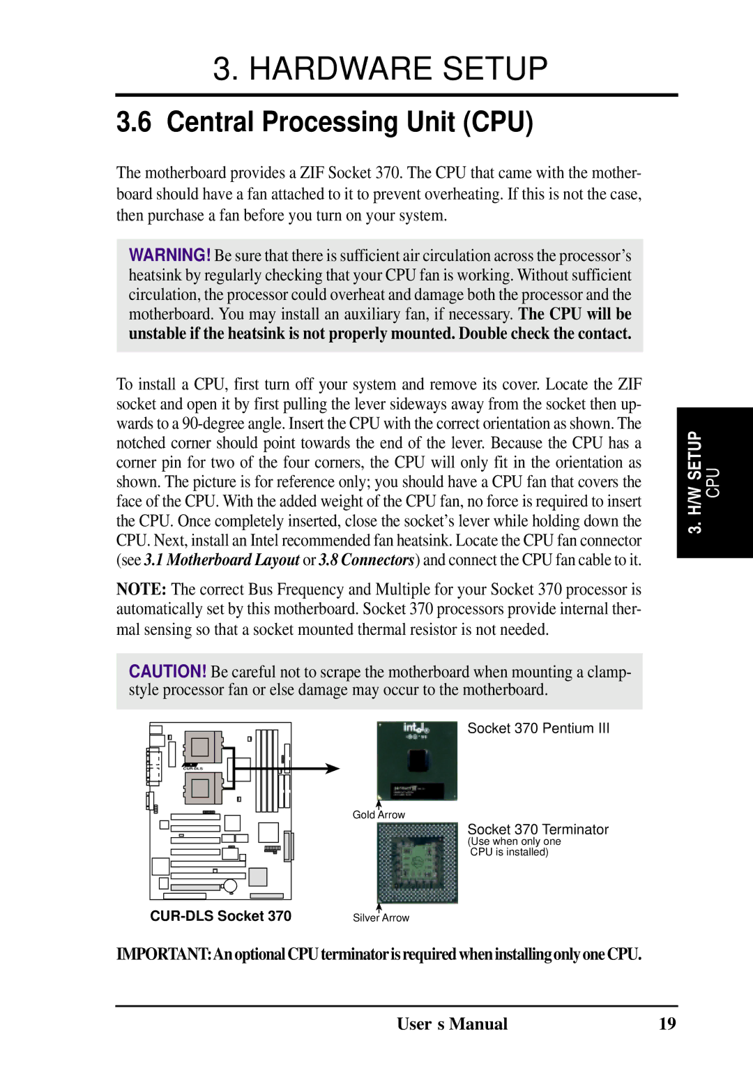 Fujitsu D1241 manual Central Processing Unit CPU, Cpu 