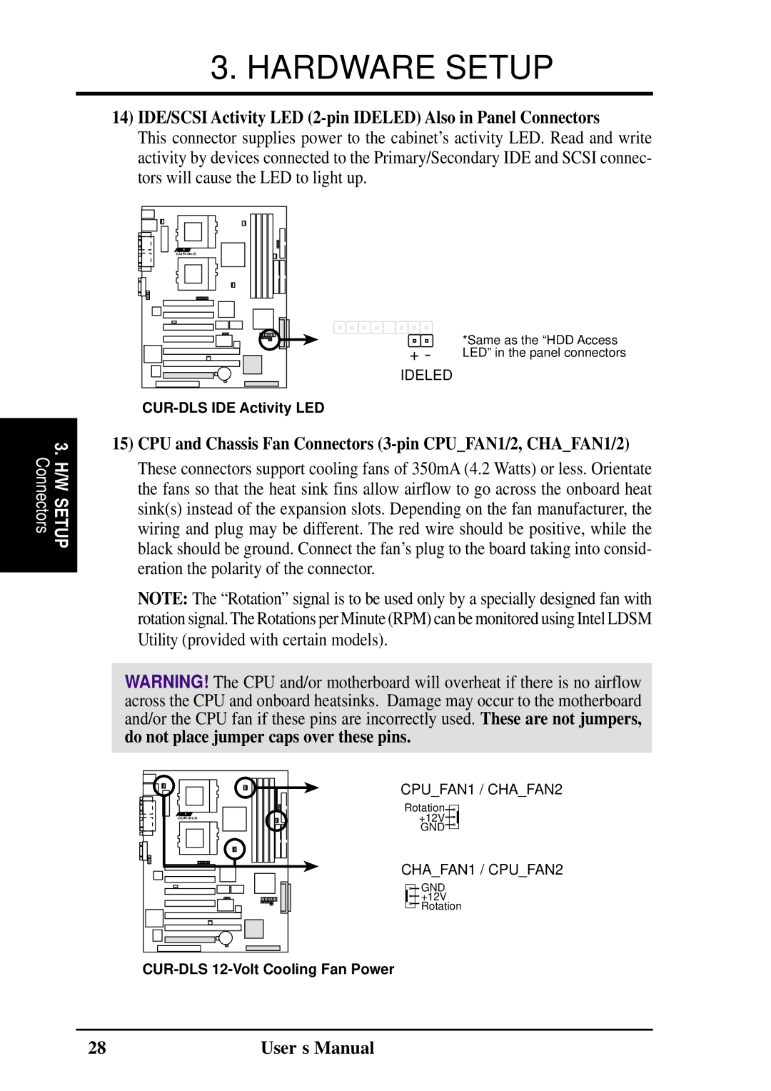 Fujitsu D1241 manual CPU and Chassis Fan Connectors 3-pin CPUFAN1/2, CHAFAN1/2 