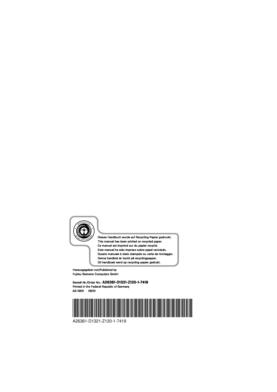 Fujitsu technical manual Bestell-Nr./Order No. A26361-D1321-Z120-1-7419 