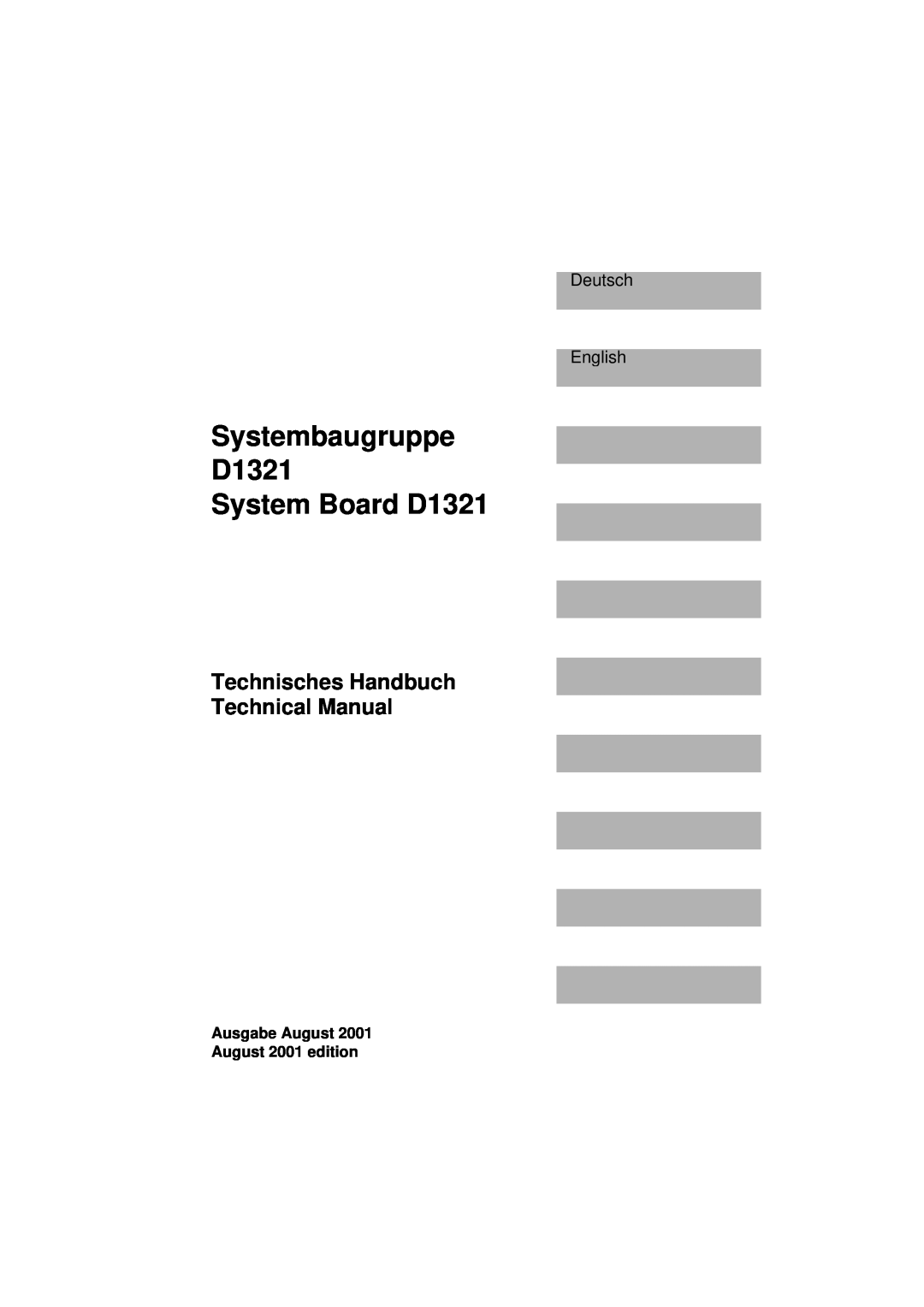 Fujitsu Systembaugruppe D1321 System Board D1321, Technisches Handbuch Technical Manual, Deutsch English 