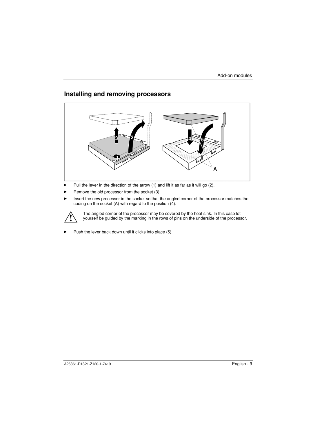 Fujitsu D1321 technical manual Installing and removing processors 